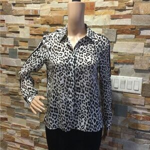 ALICE+OLIVIA Willa placket Leopard Animal Print Silk blouse Size S/P